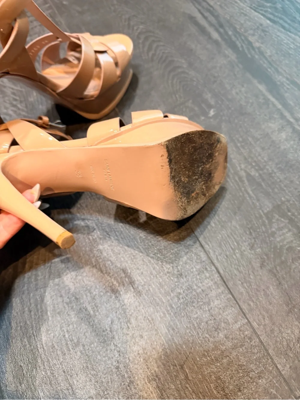 Saint Laurent Tan Leather Knot-Strap Platform Heels - Picture 4 of 4